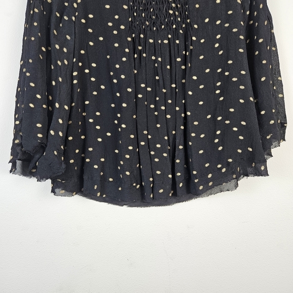 Anthropologie Floreat Black Gold Oval Polka Dot Bell Sleeve Blouse - M - Picture 4 of 10